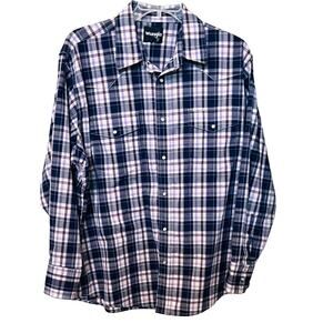 WRANGLER LONG SLEEVE WESTERN SHIRT, MENS, XXL, GREY LAVENDER WHITE PLAID